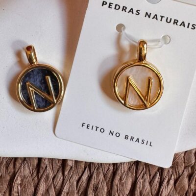 Pingente Inicial "N" PEDRA NATURAL